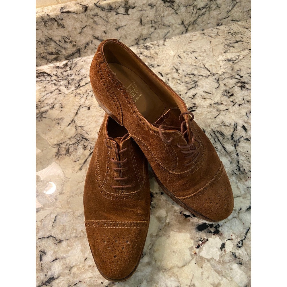 Crockett & Jones Westminster Suede Semi-Brogue Oxford Shoes UK 9E US 10 Tobacco